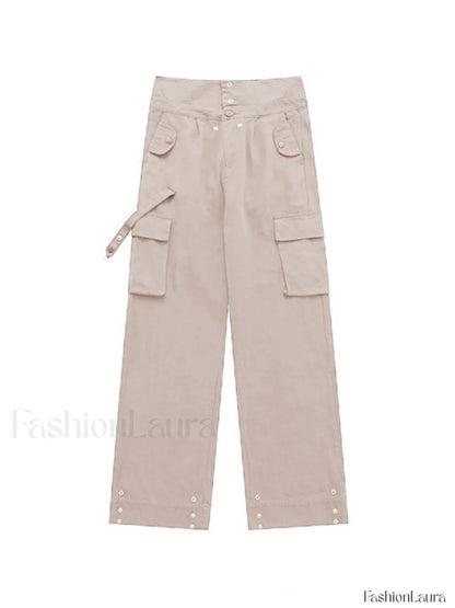 Buttoned High Waisted Cargo Pants