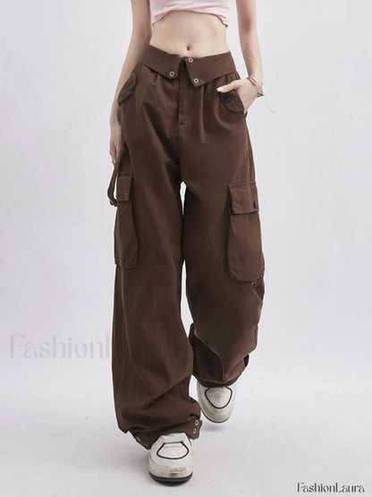 Buttoned High Waisted Cargo Pants