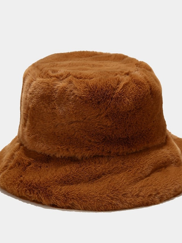 Winter Solid Fur Fluffy Bucket Hats Women Outdoor Warm Sun Hat Soft Furry Fisherman Cap Girl Fashion Panama Cap for Women