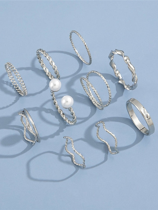 1 set Ring For Street Daily Prom Imitation Pearl Alloy Hollow Out Flower for Women