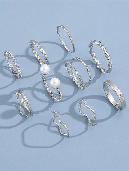 1 set Ring For Street Daily Prom Imitation Pearl Alloy Hollow Out Flower for Women