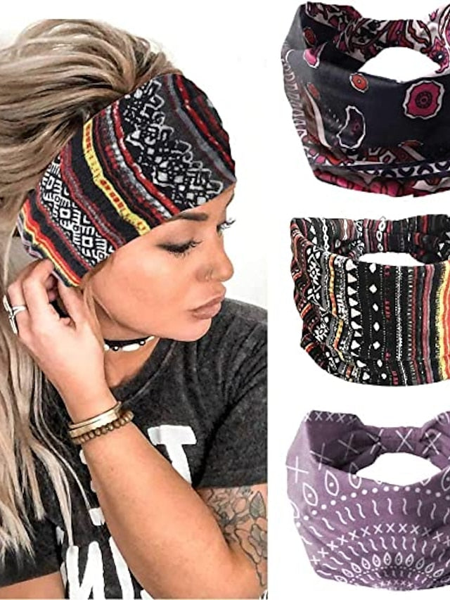 3 pcs Headbands Leopard Hair Bands Knoted Turban Headband Stretch Twist Head Wraps Stripe Cloth Head Bands for Women and Girls for Women