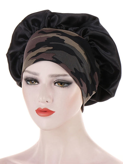 Women Satin Night Beauty Salon Sleep Cap Bonnet Hat Silk Headwrap Floral Print Wide Elastic Band Curly Springy Hair Chemo Cap Sleep Cap for Women
