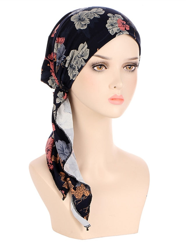 Muslim Printed Hijab Hat Turban Hair Care Cap Indian Beanie Flower Head Wrap Scarf Cover Hair Loss Headwear Bonnet New for Women