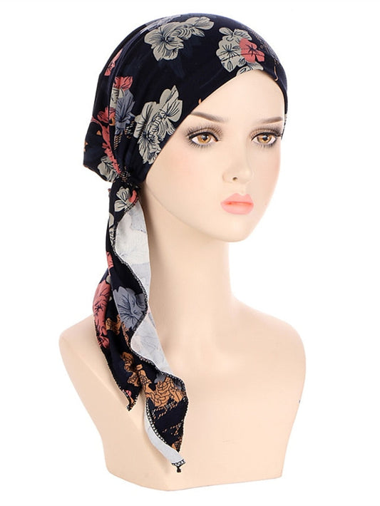 Muslim Printed Hijab Hat Turban Hair Care Cap Indian Beanie Flower Head Wrap Scarf Cover Hair Loss Headwear Bonnet New for Women