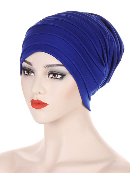 Candy Color Ladies Head Wraps Muslim Hijab Bonnets Fashion Headgear Trendy Elastic Full Body Pleated Turban Cap for Women for Women