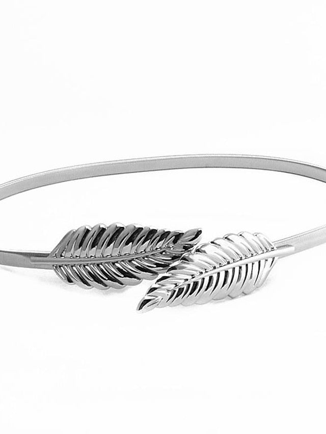 Skinny Belt Nylon Metal Bucke Leaf Decor Classic Wedding Party Silver Golden 2# leaves Silver 2# leaves Gold for Women
