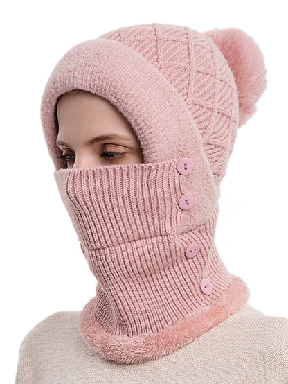 Winter Hats For Women Soft One-Piece Warm Mask Knitted Hat Thickened Lining Warm Beanies Female Cycling Cap for Women