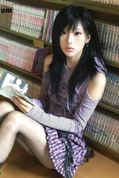 Vintage Y2K Harajuku Purple Striped Knit Top