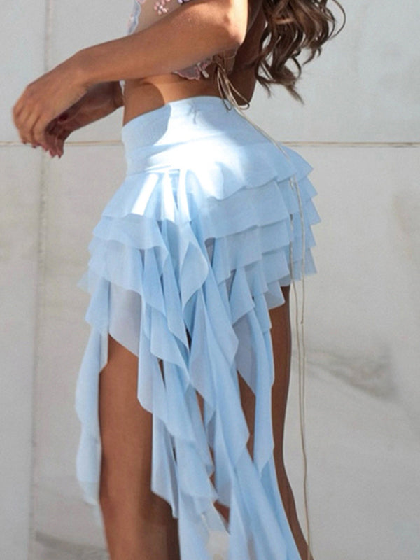 Resort Style Ruffle Irregular Mini Skirt