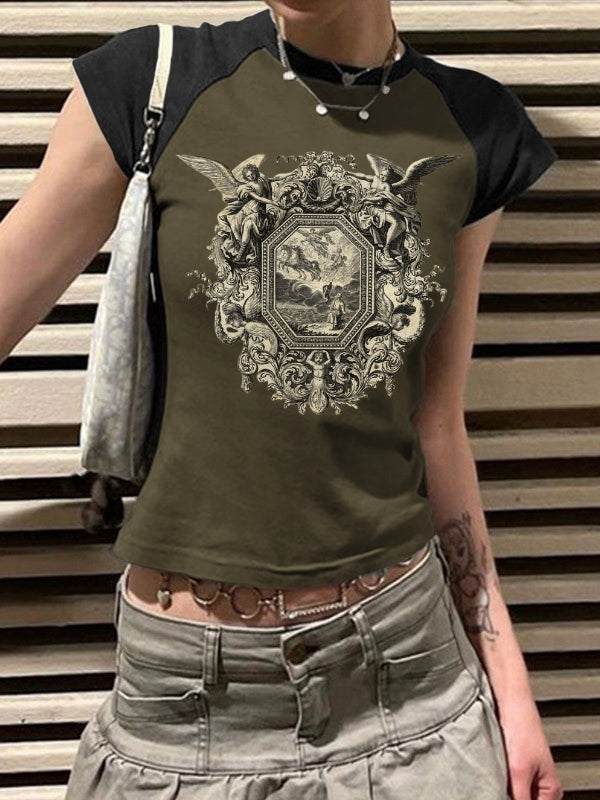 Raglan Sleeves Printed Short Sleeve Tee