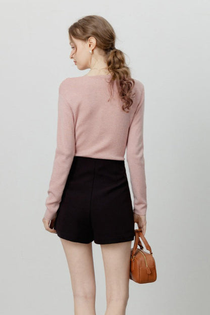 Elegant Slit Neck Tied Waist Knit Top