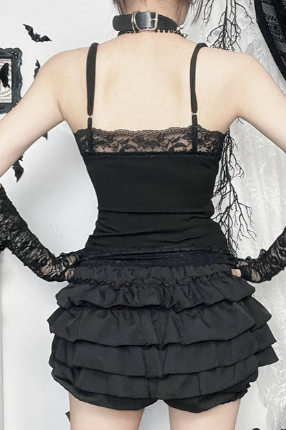 Lace Trim Gothic Skull Graphic Cami Corset