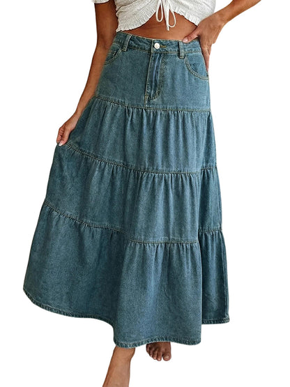 Low-Waisted Old-Fashioned Holiday Style Maxi Skirt