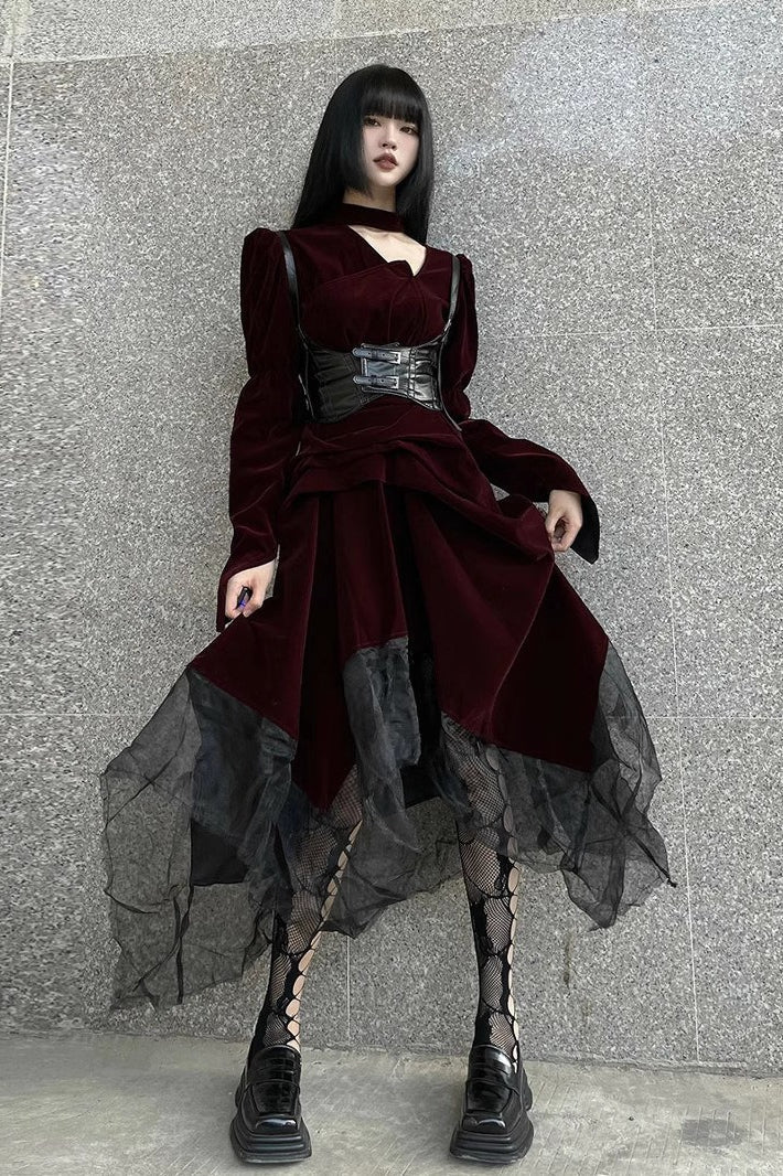 Black Mesh Gothic Maxi Dress