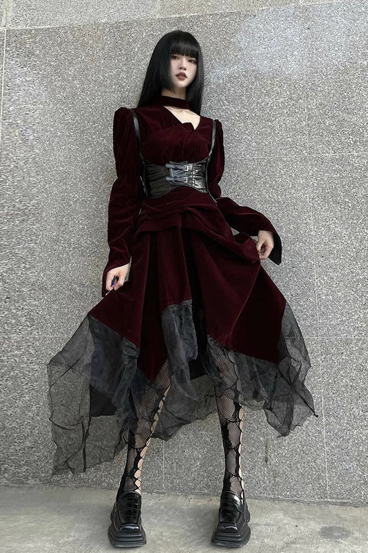 Black Mesh Gothic Maxi Dress