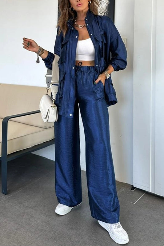 Easy on Me Metallic Fabric Elastic Waist Pocketed Wide Leg Pants