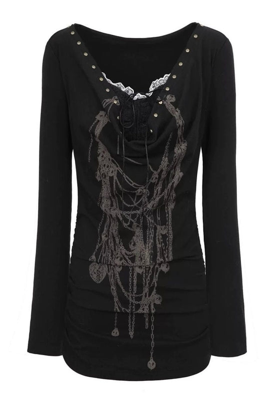 Grunge Lace Patchwork Layered Slim Long Sleeve T-shirt