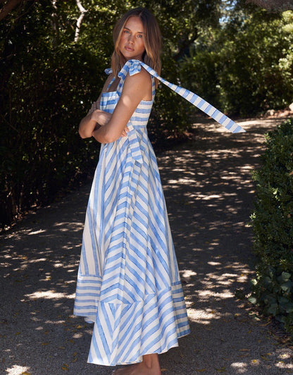 Striped Square Neck Wide Strap Dress