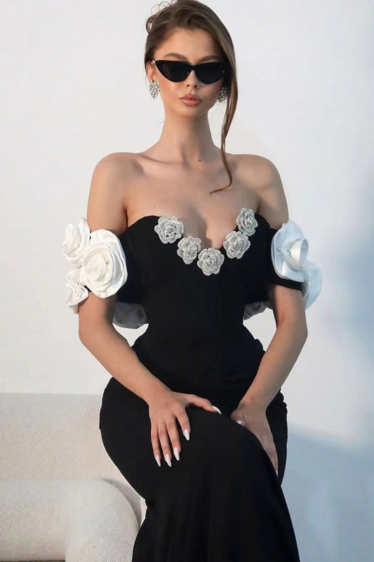 One - shoulder 3D Floral Bandage Fishtail Party Dress