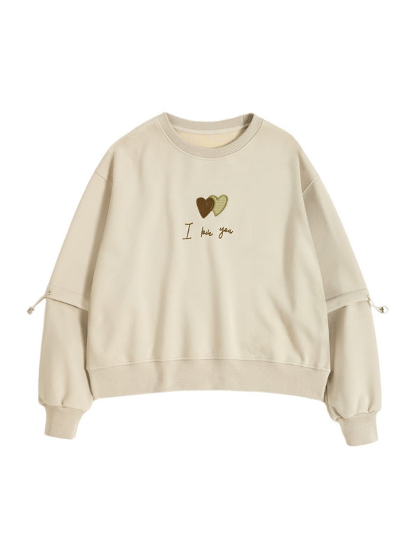 Embroidery Drawstring Sleeve Decor Oversized Hoodie
