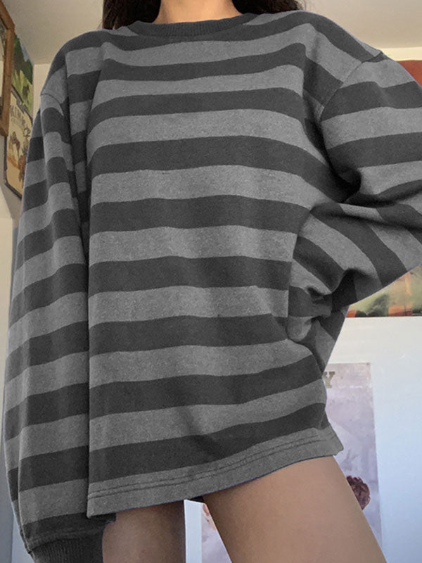 Crew Neck Striped Oversize Sweatshirt