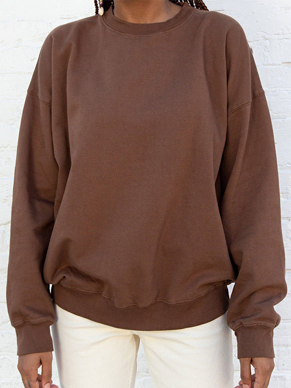 Solid Crew Neck Pullover Sweatshirt