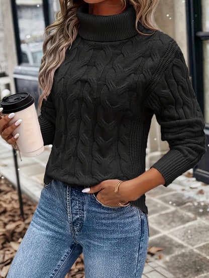 Jersey de cuello alto de punto trenzado vintage para mujer | Ideal para otoño/invierno