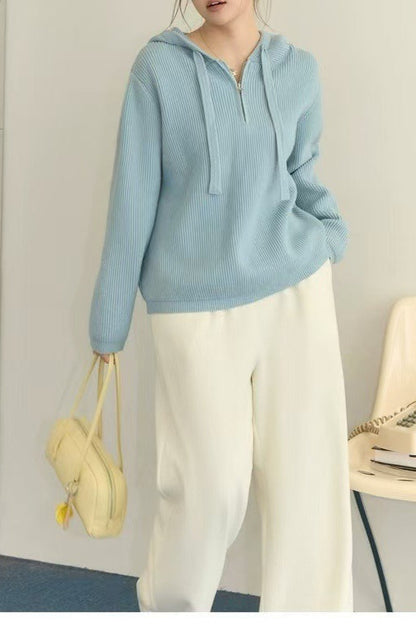 Drawstring Hooded Knit Sweater