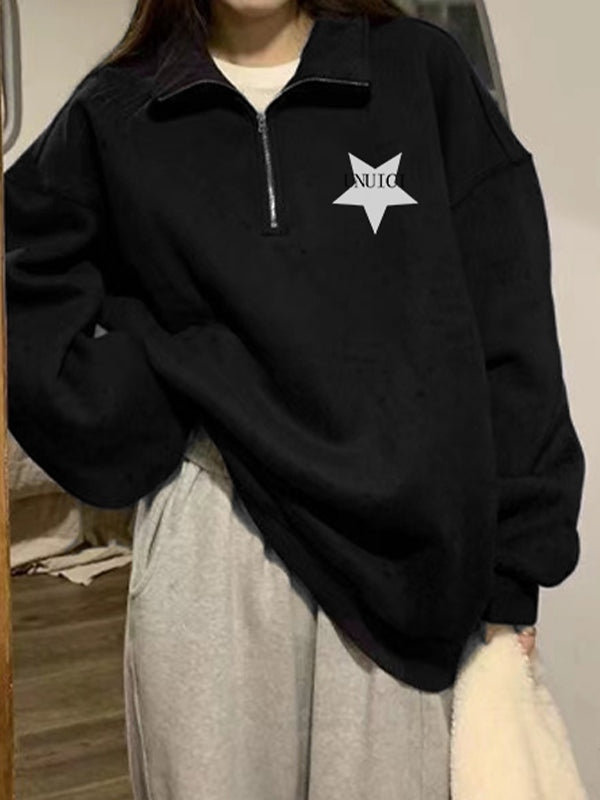 Vintage Star Print Half Zip Sweatshirt