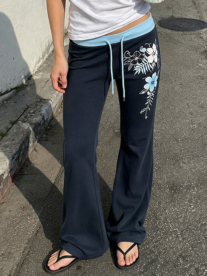 Contrast Drawstr Flare Leg Pants