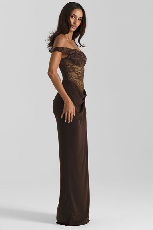 Solid Lace Panel Bodycon Formal Dress