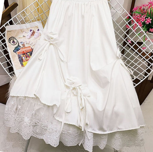 Lace Bow Splice Cute Skirt