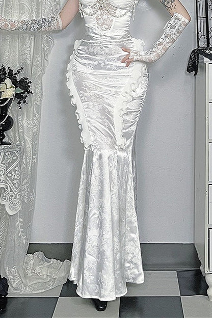 Lace Pearl Mermaid Maxi Skirt