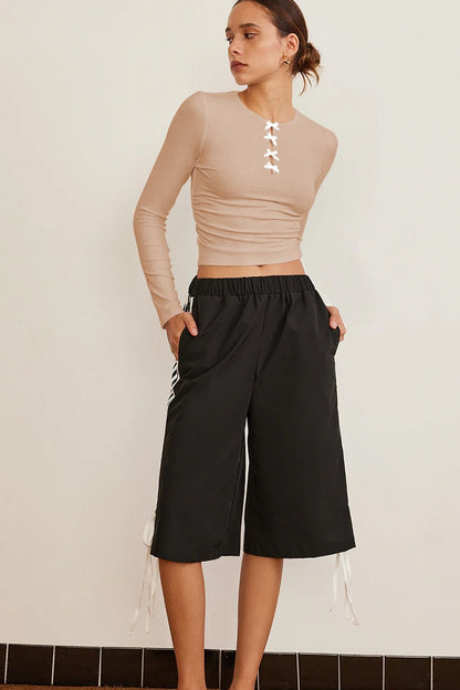 Elegant Solid Bowknot Cutout Slim Base Layer