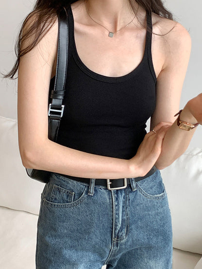 Plain High Elastic Slim Fit Cami Top