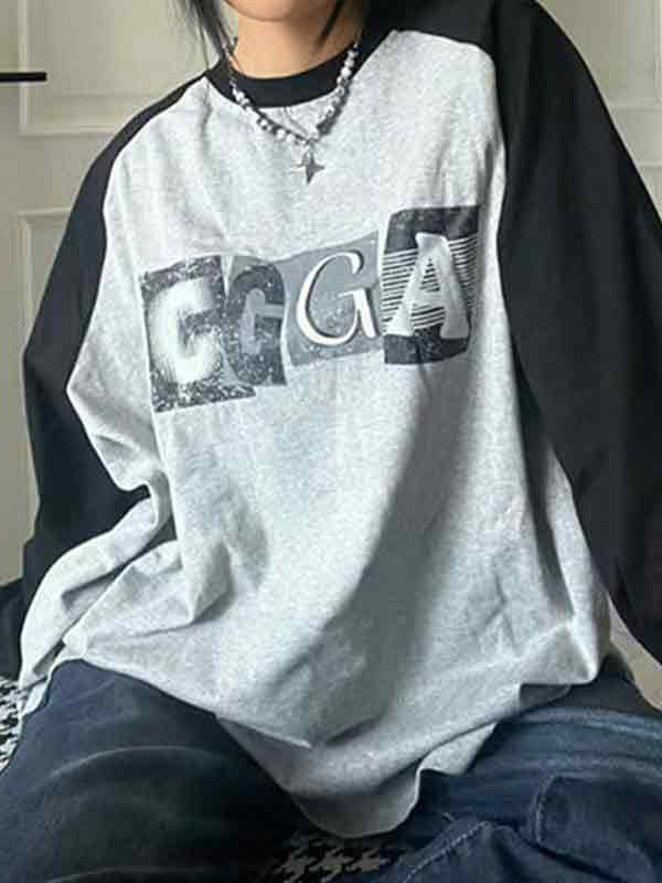 Letter Print Raglan Oversized Long Sleeve Tee