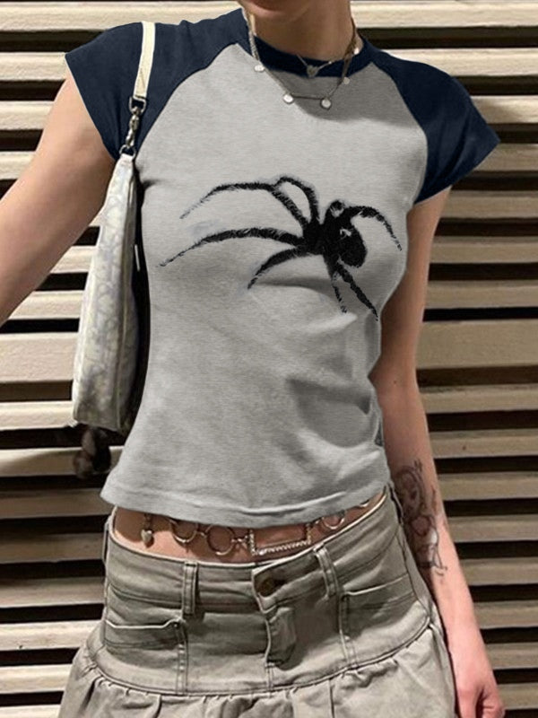 Street Spider Raglan Sleeve Cropped Top