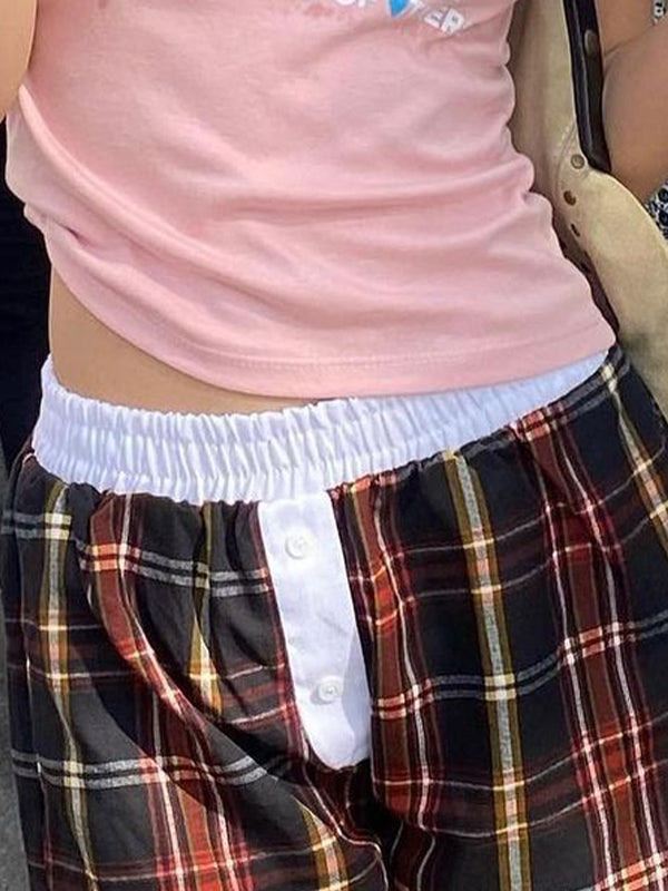 Vintage Plaid Print Shorts