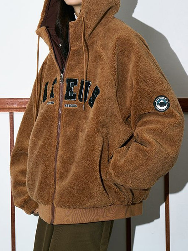 Reversible Lambswool Hooded Drawstring Embroidered Jacket