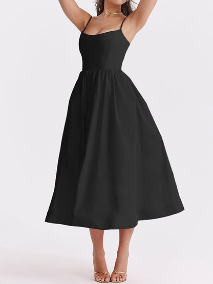 Solid Backless Cami A-line Midi Dress