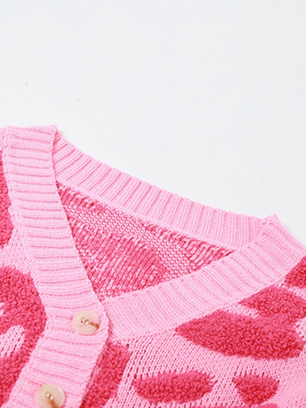 Contrast Color Flocking Print V Neck Short Cardigan
