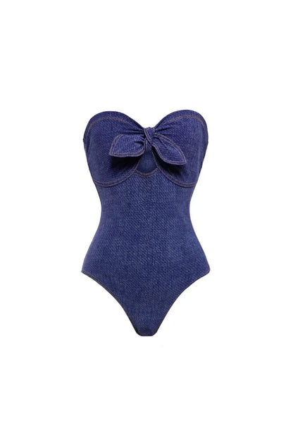 Conjunto de traje de baño de una pieza con bandeau de mezclilla