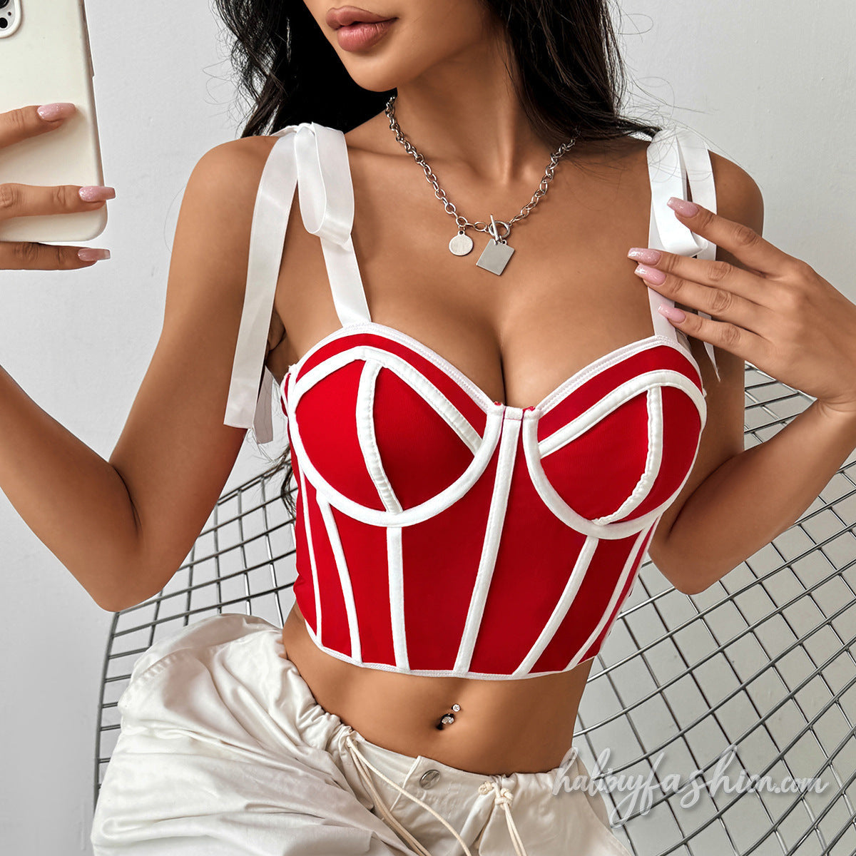 Bustier self tie v neck backless cami top