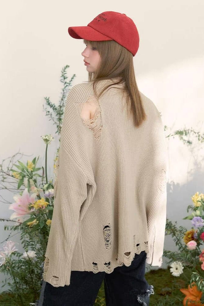 Vintage Distressed Loose-Fit Knit Sweater