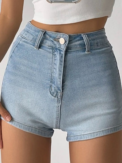 High Waist Stretchy Wrap Hip Denim Shorts