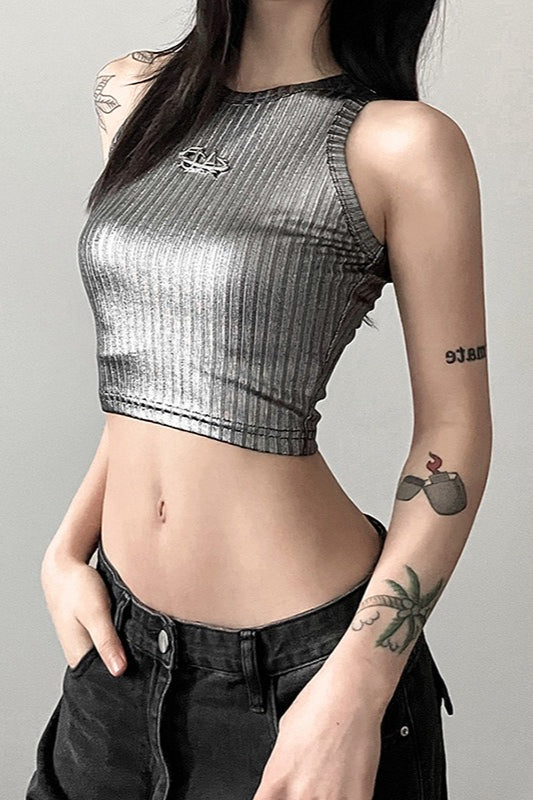 Metallic Vertical Stripe Slim Fit Crop Crop Top
