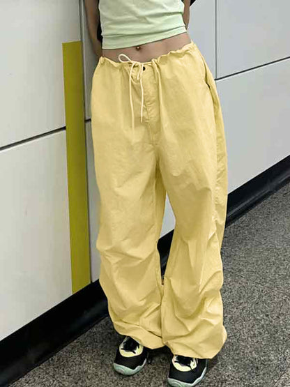 Vintage Pleated Drawstring Cargo Pants