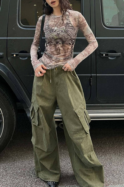 Graphic Mesh Slim Fit Mesh Top