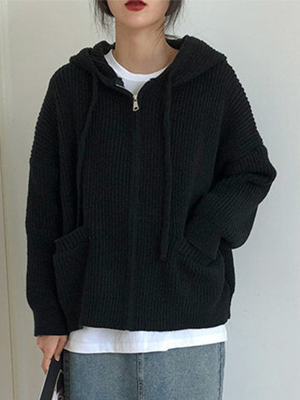 Loose Hooded Cardigan Chunky Knit Sweater